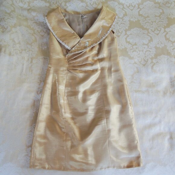 Gold Shimmery Ruched Retro 60s Costume Cosplay Cocktail Dress L/XL - Picture 2 of 11